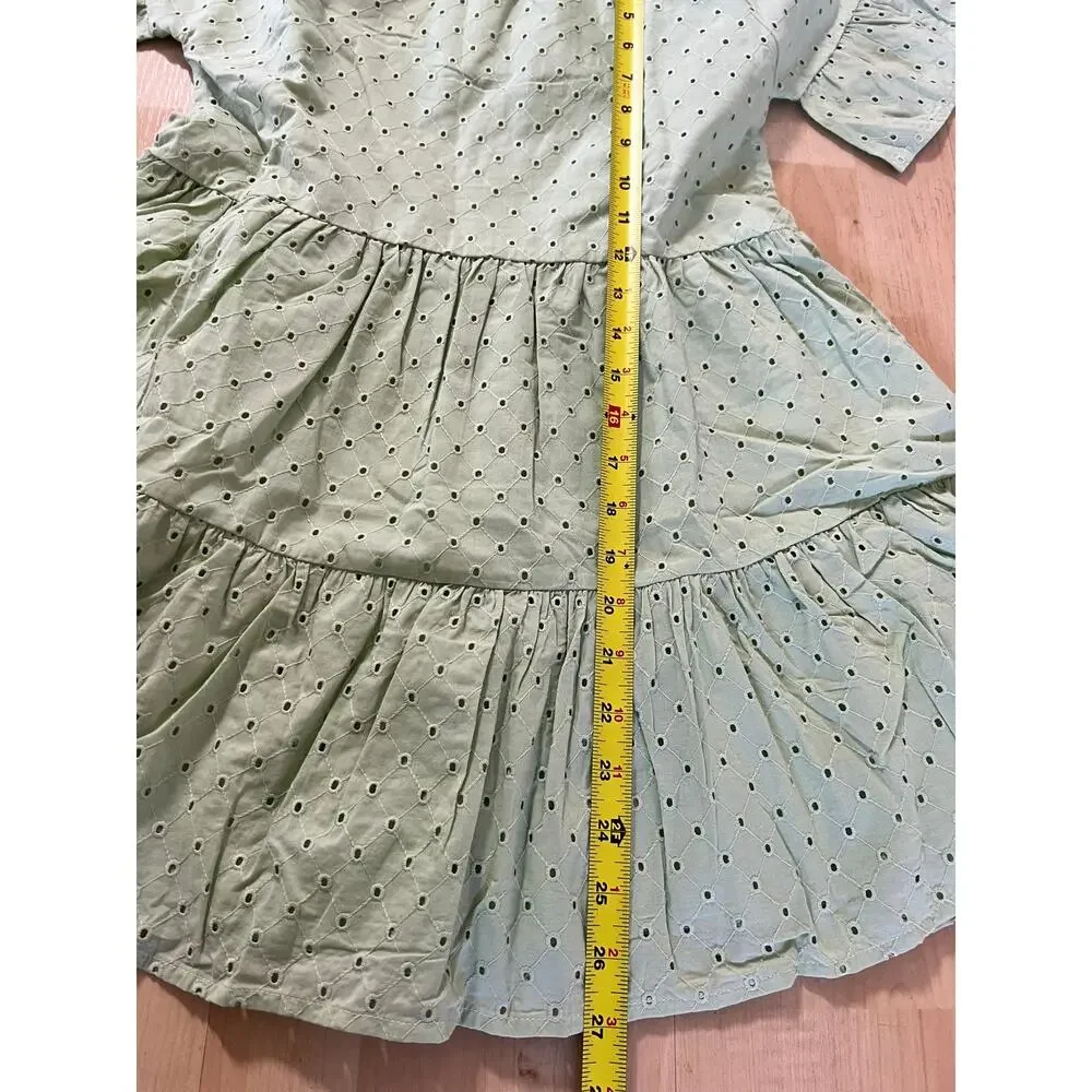 Gymboree Green Eyelet Tiered Dress Girls Size L 10-12 Cotton Summer Chic casual